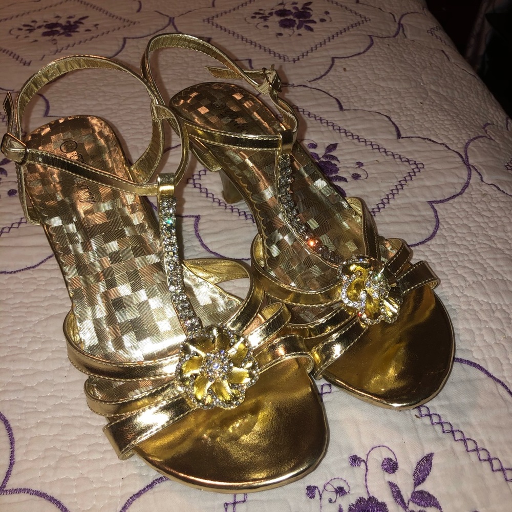 Golden Open Toe Heals